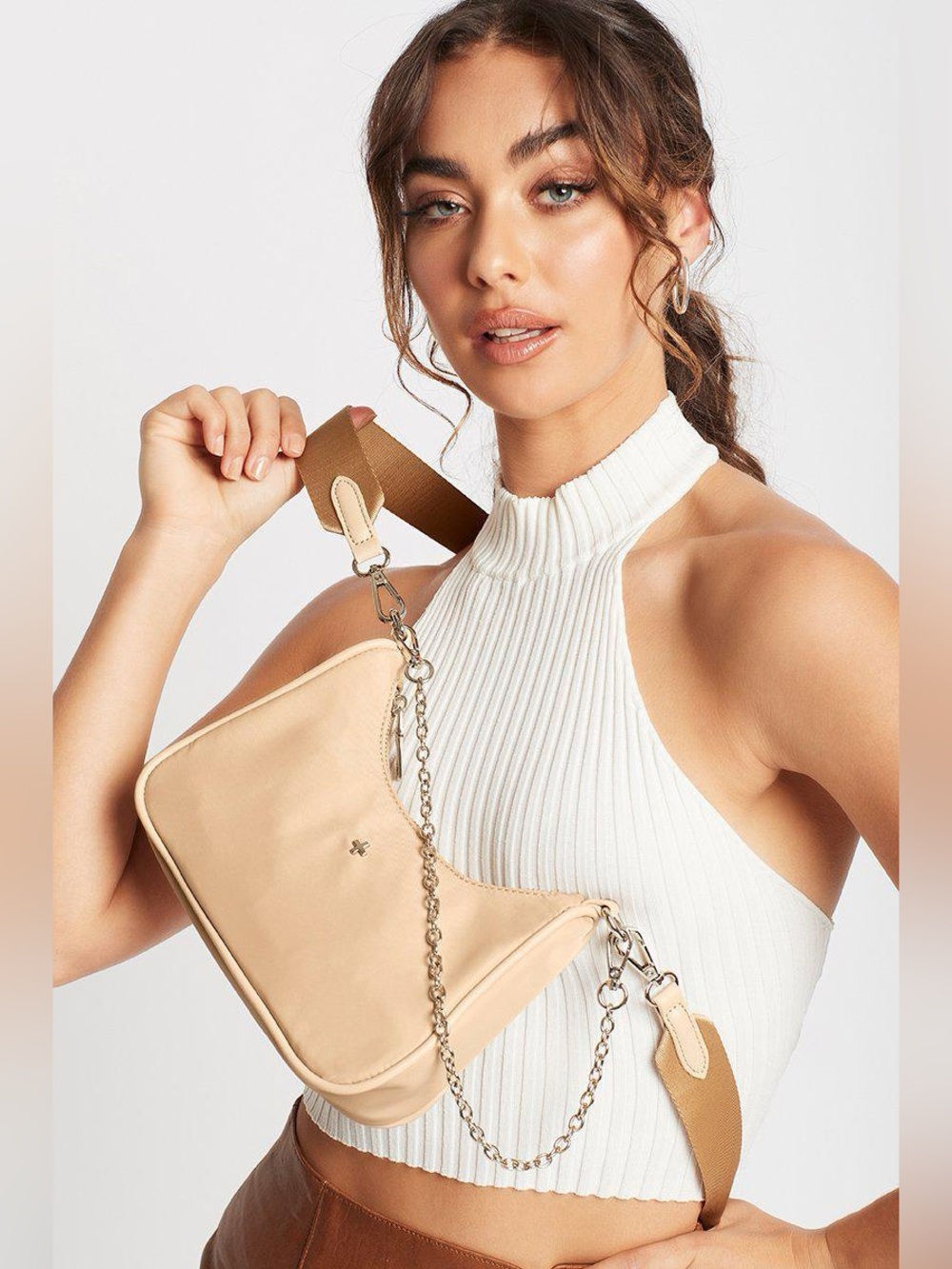 Peta + Jain Paloma Nylon Crossbody Shoulder Bag Cream/Beige/Cappuccino